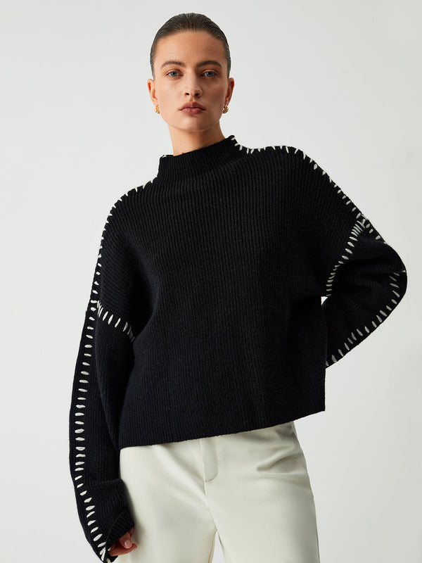 Oversized Stitched Detail Ribbed Sweater