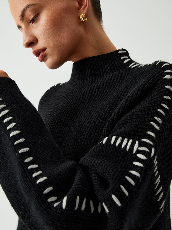 Oversized Stitched Detail Ribbed Sweater