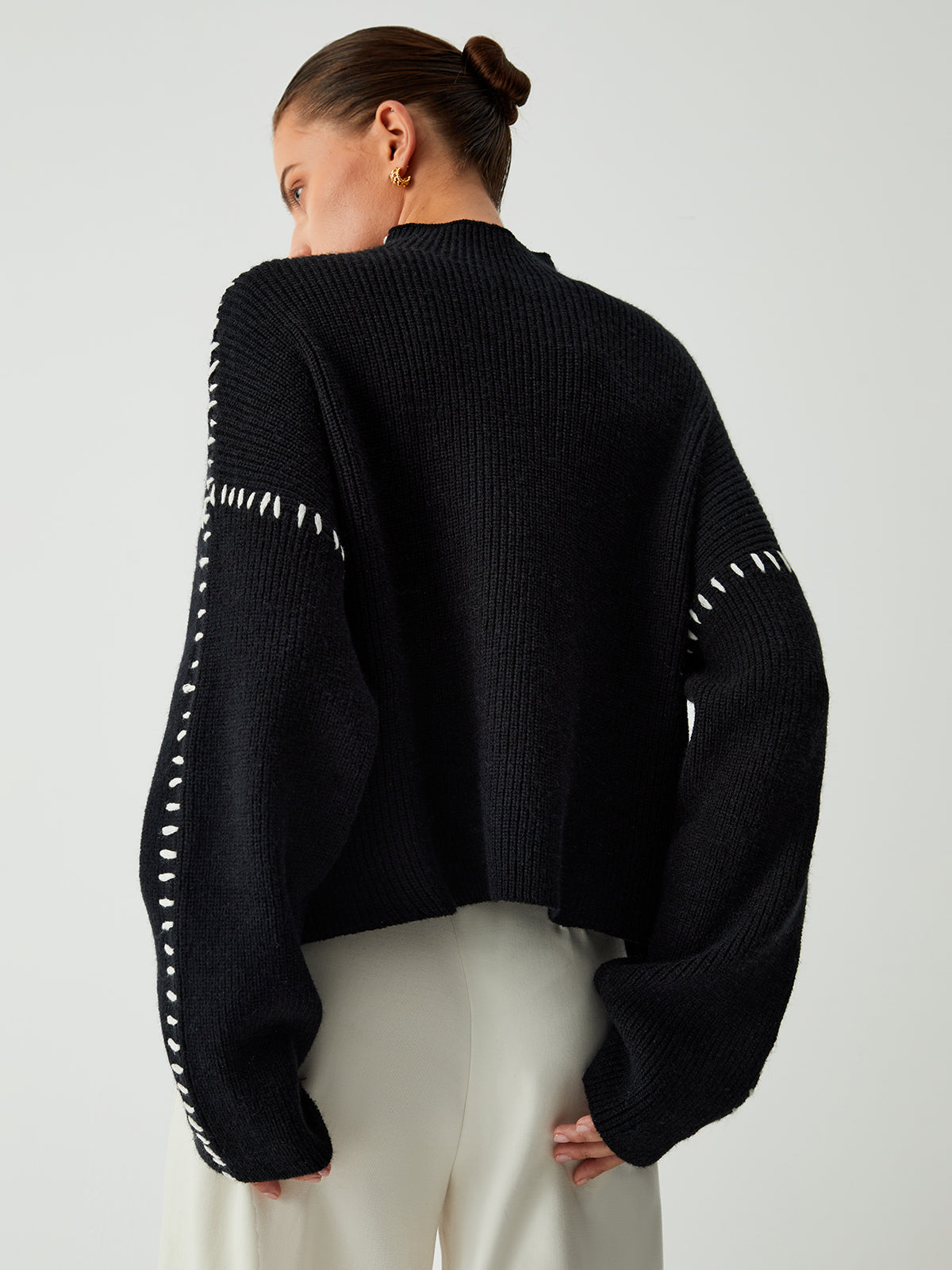 Oversized Stitched Detail Ribbed Sweater
