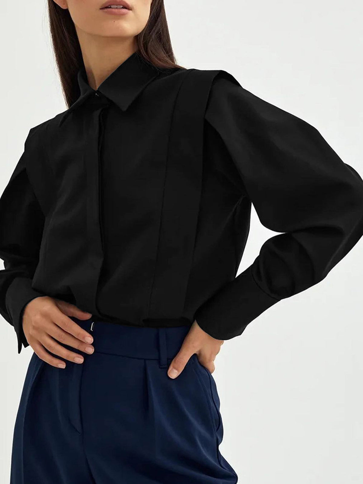 Structured Puff Sleeve Button-Up Shirt
