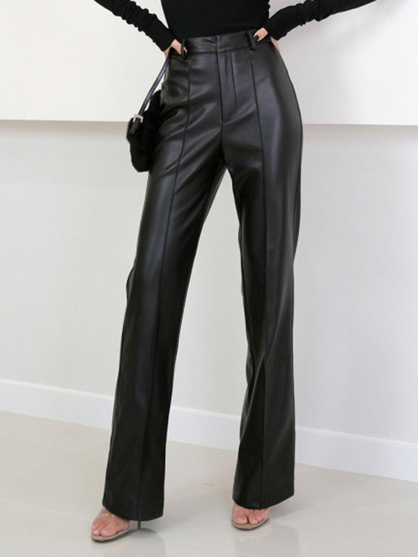 High-Waist Faux Leather Trousers