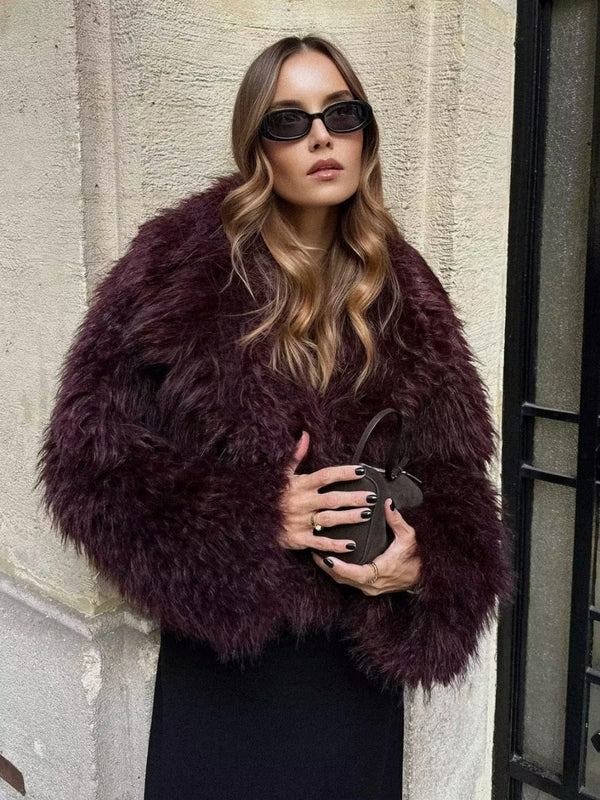 Burgundy Luxe Faux Fur Jacket