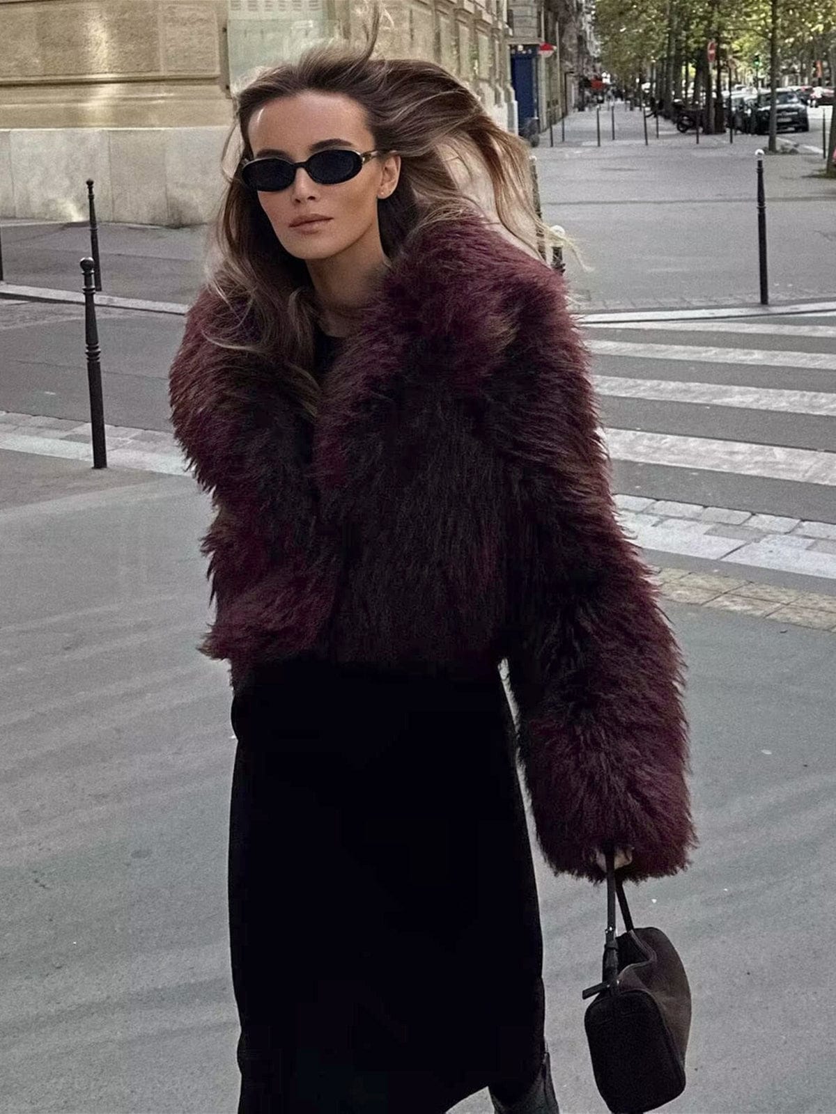 Burgundy Luxe Faux Fur Jacket