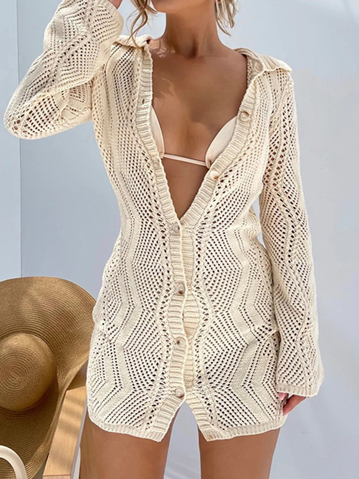 Isla Cove Crochet Button Mini Dress