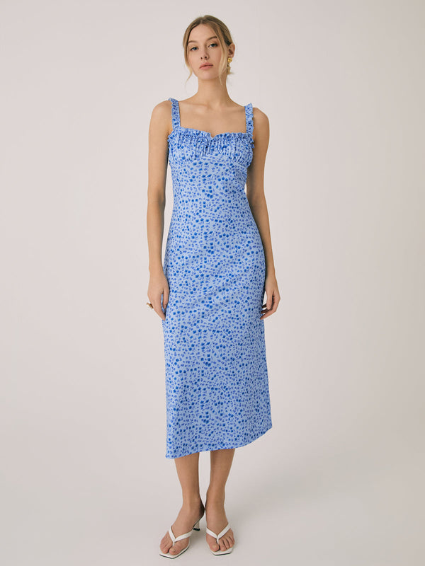 Floral Midi Dress with Ruched Bust