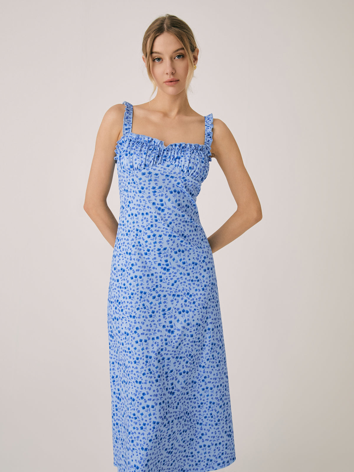 Floral Midi Dress with Ruched Bust