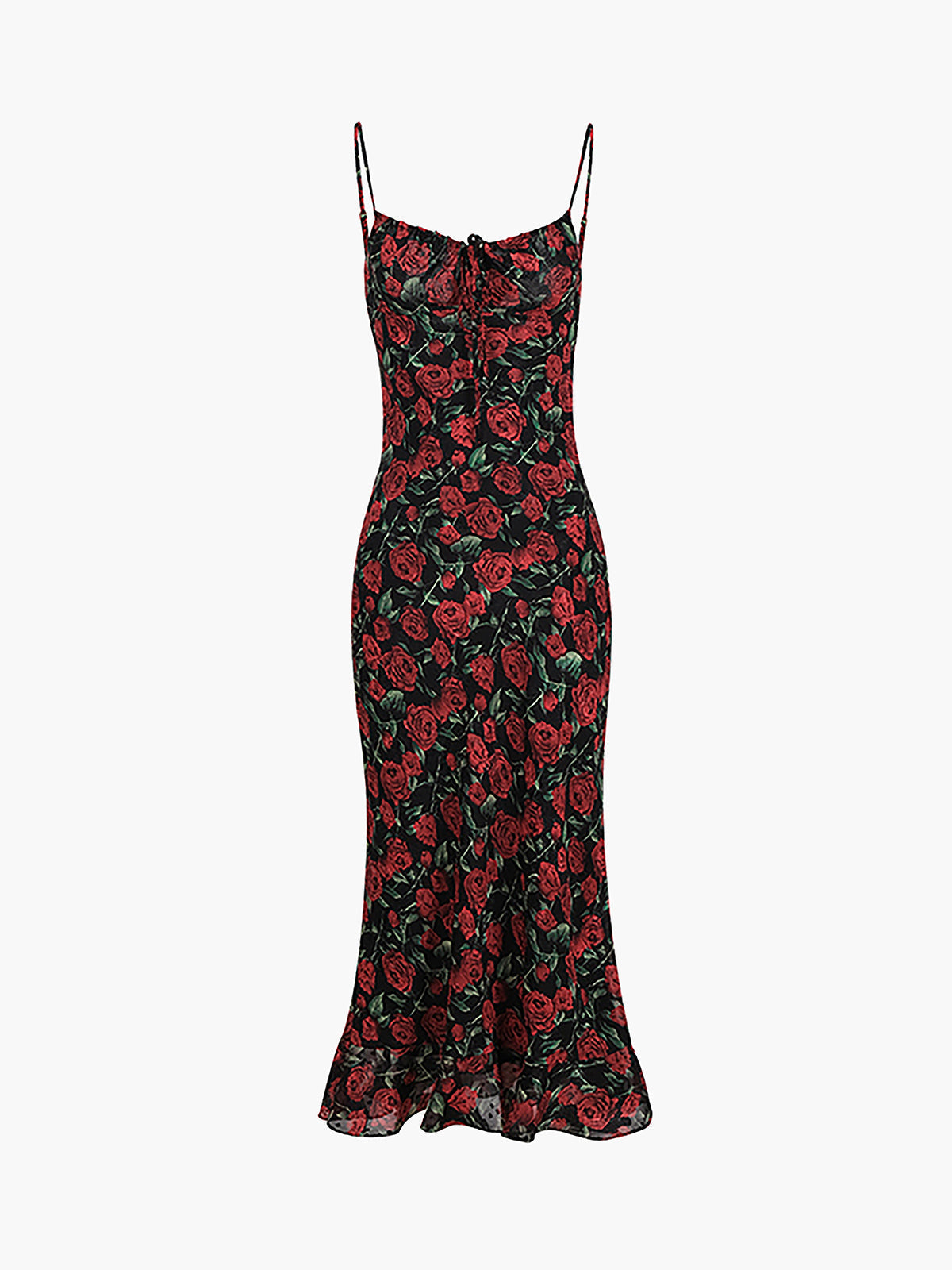 Red Rose Print Midi Dress