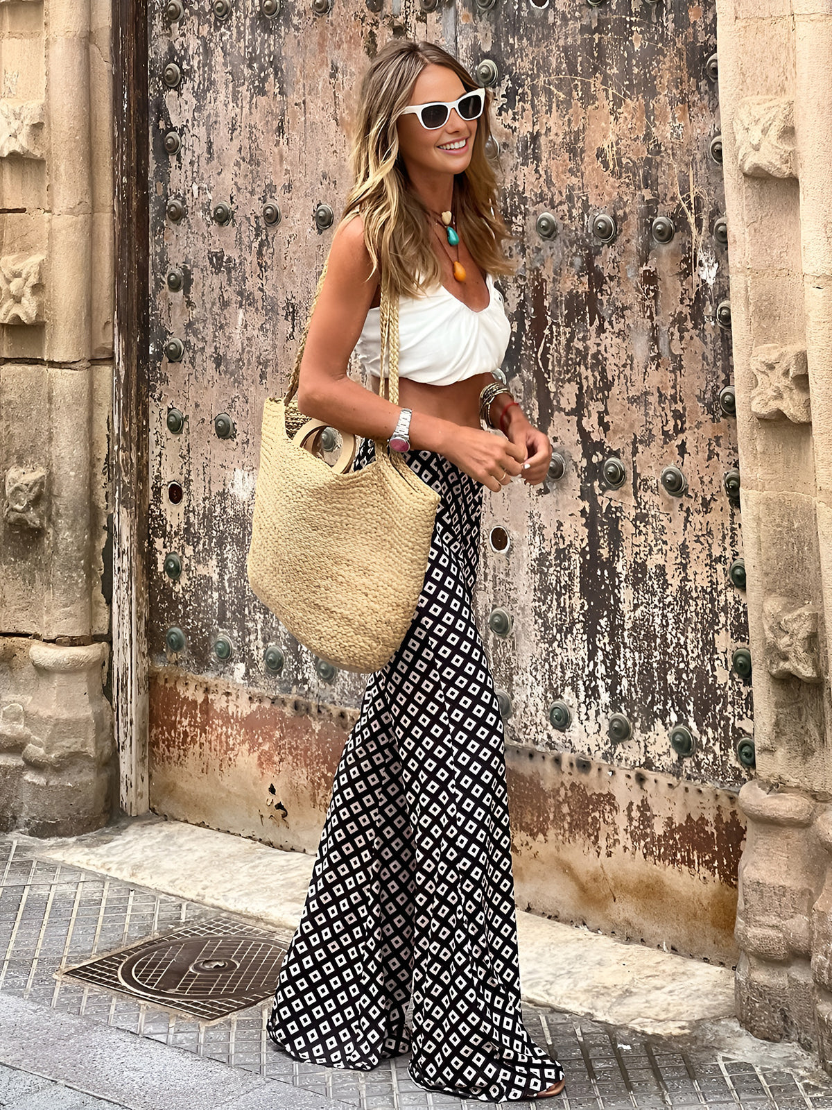 Capri Geo Print Flared Pants