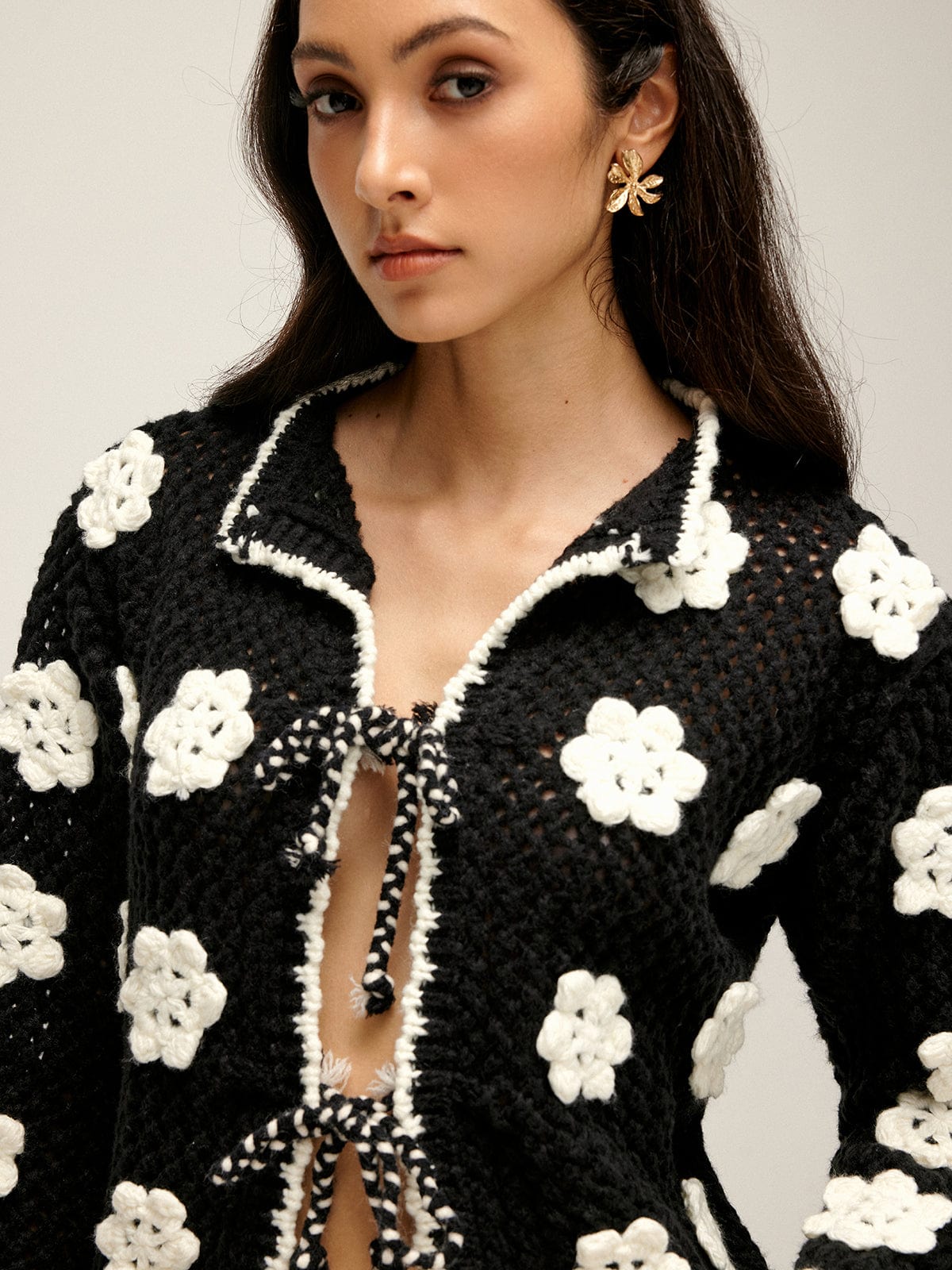 Positano Crochet Flower Tie Cardigan
