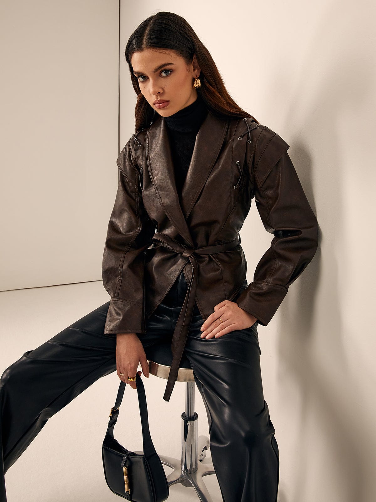 Delaney Tie-Waist Faux Leather Jacket