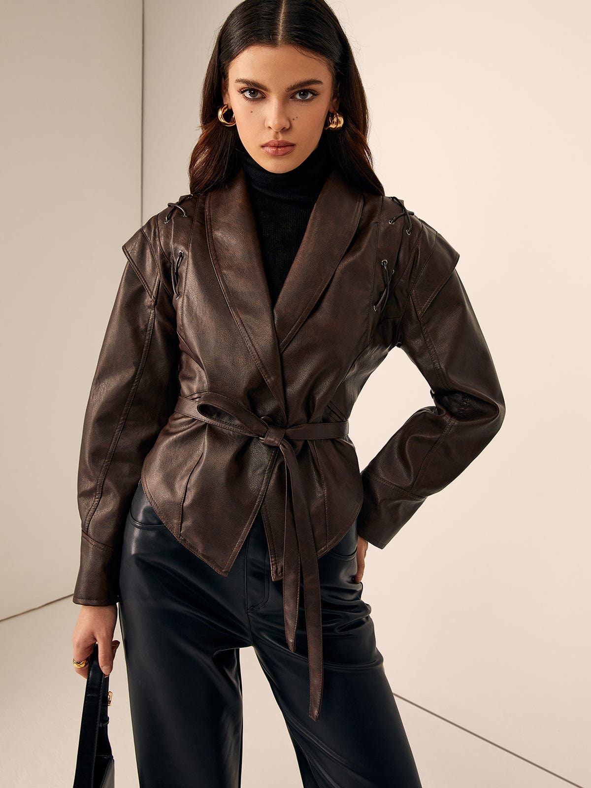 Delaney Tie-Waist Faux Leather Jacket