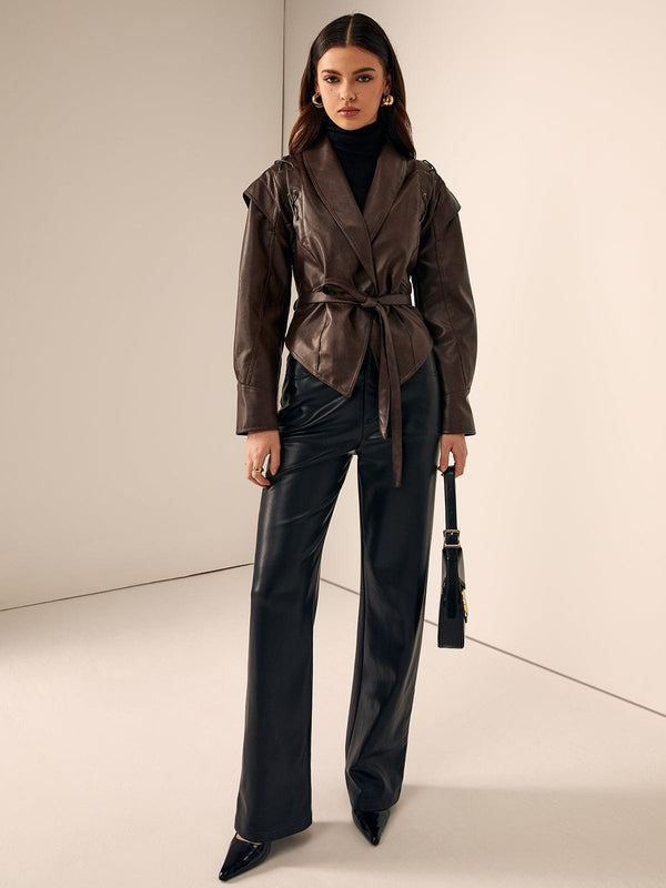 Delaney Tie-Waist Faux Leather Jacket