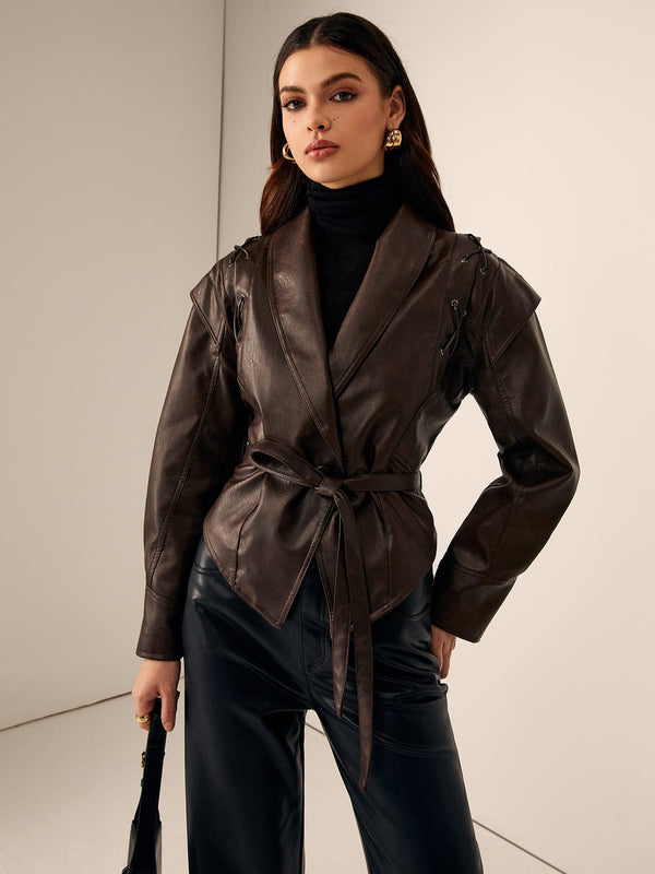 Delaney Tie-Waist Faux Leather Jacket
