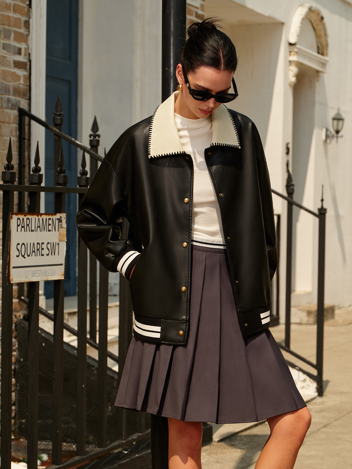 Riviera Faux Leather Varsity Jacket