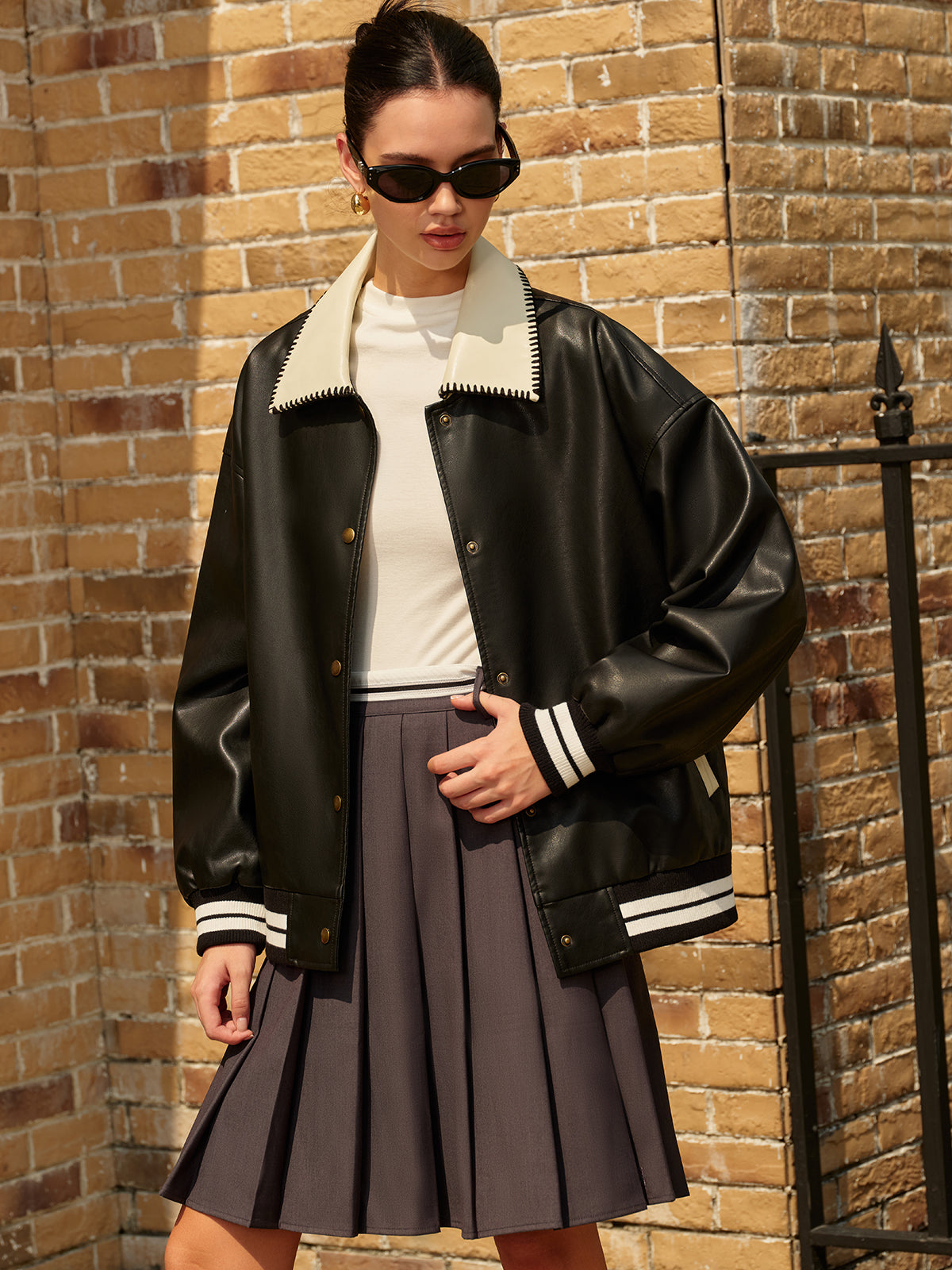 Riviera Faux Leather Varsity Jacket
