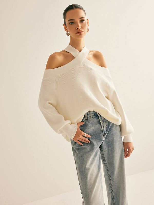 Cross Back Off-Shoulder Knit Sweater