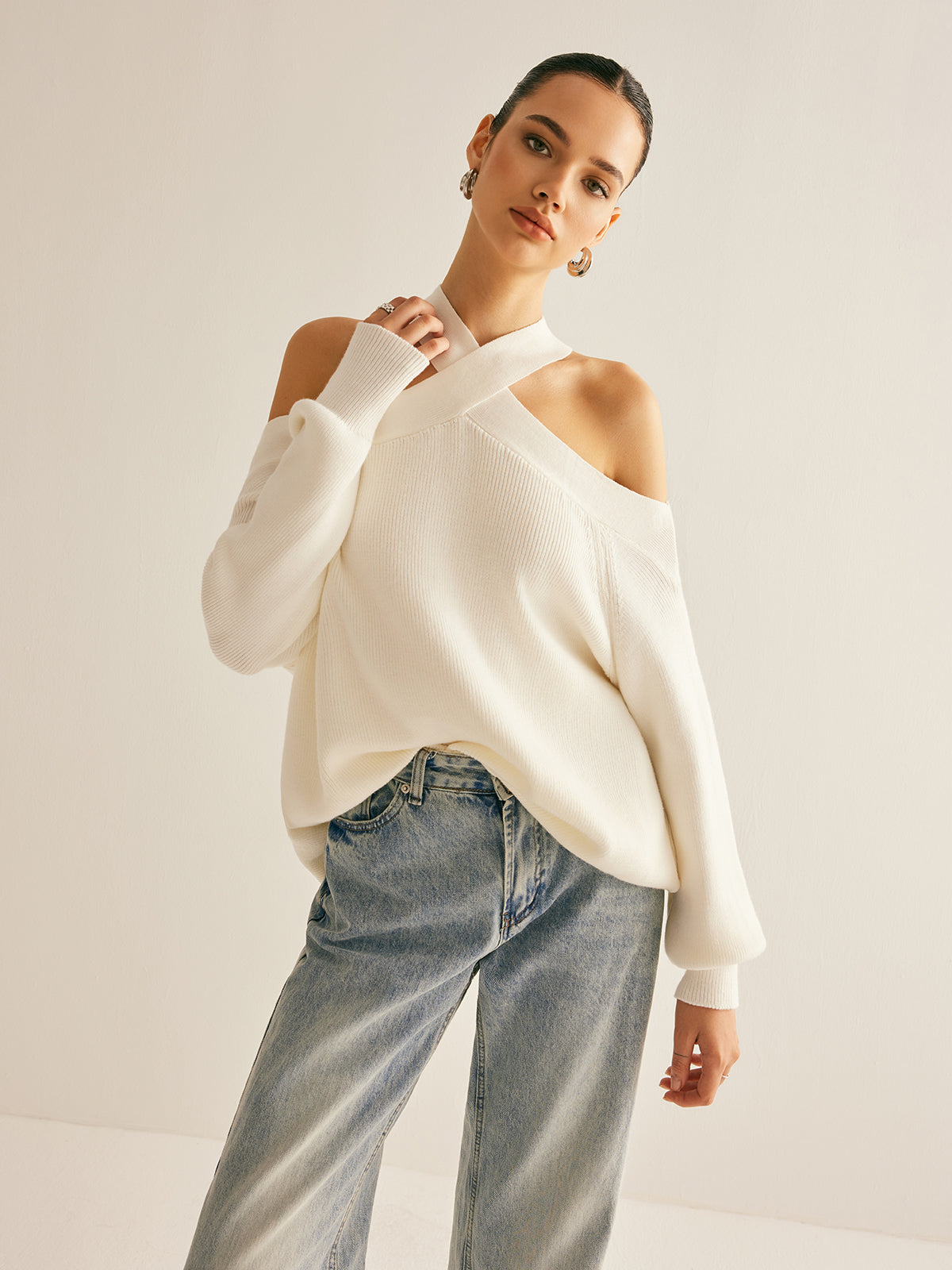 Cross Back Off-Shoulder Knit Sweater
