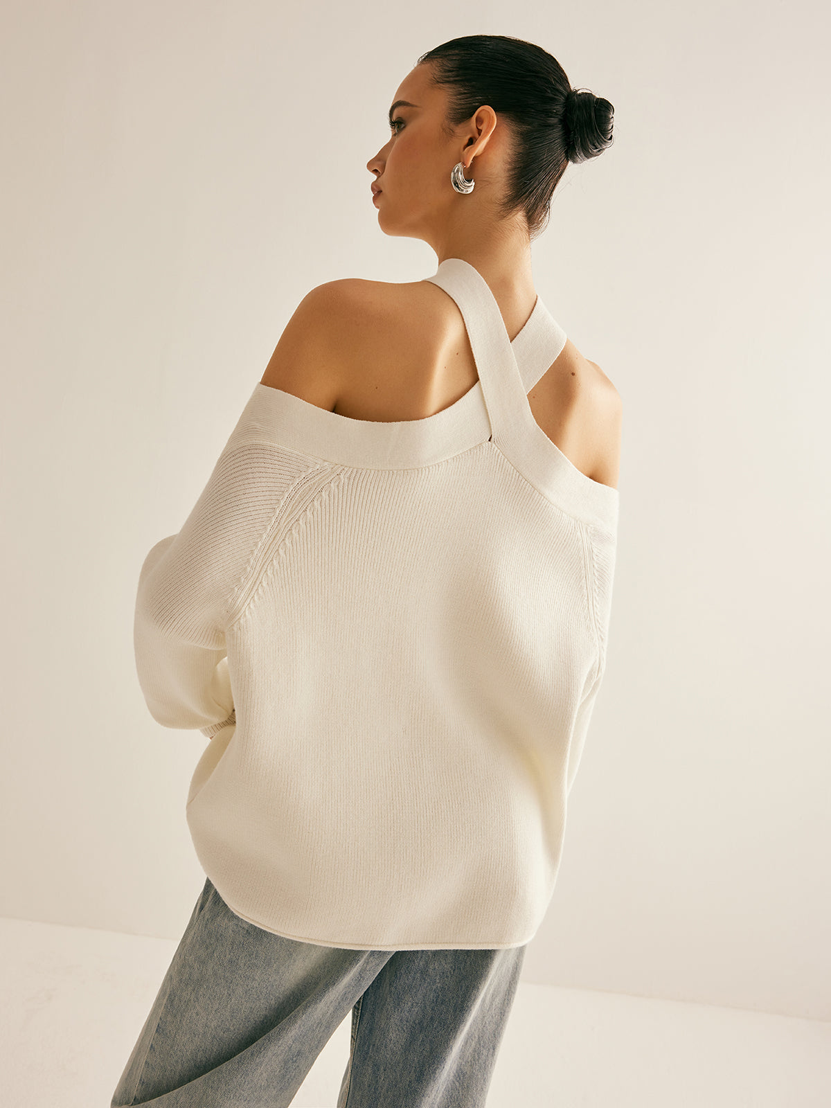 Cross Back Off-Shoulder Knit Sweater