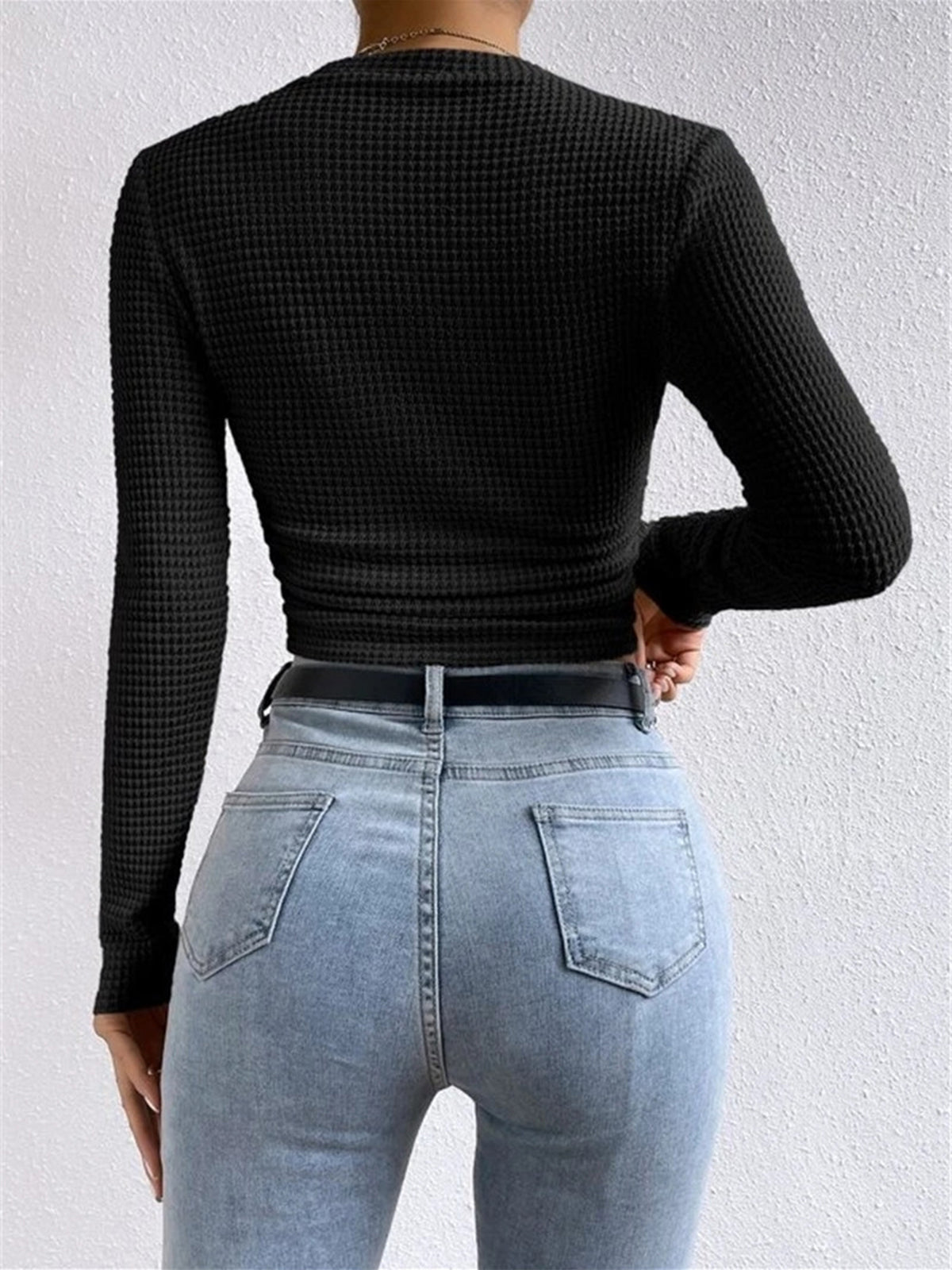 Waffle Knit Long Sleeve Top