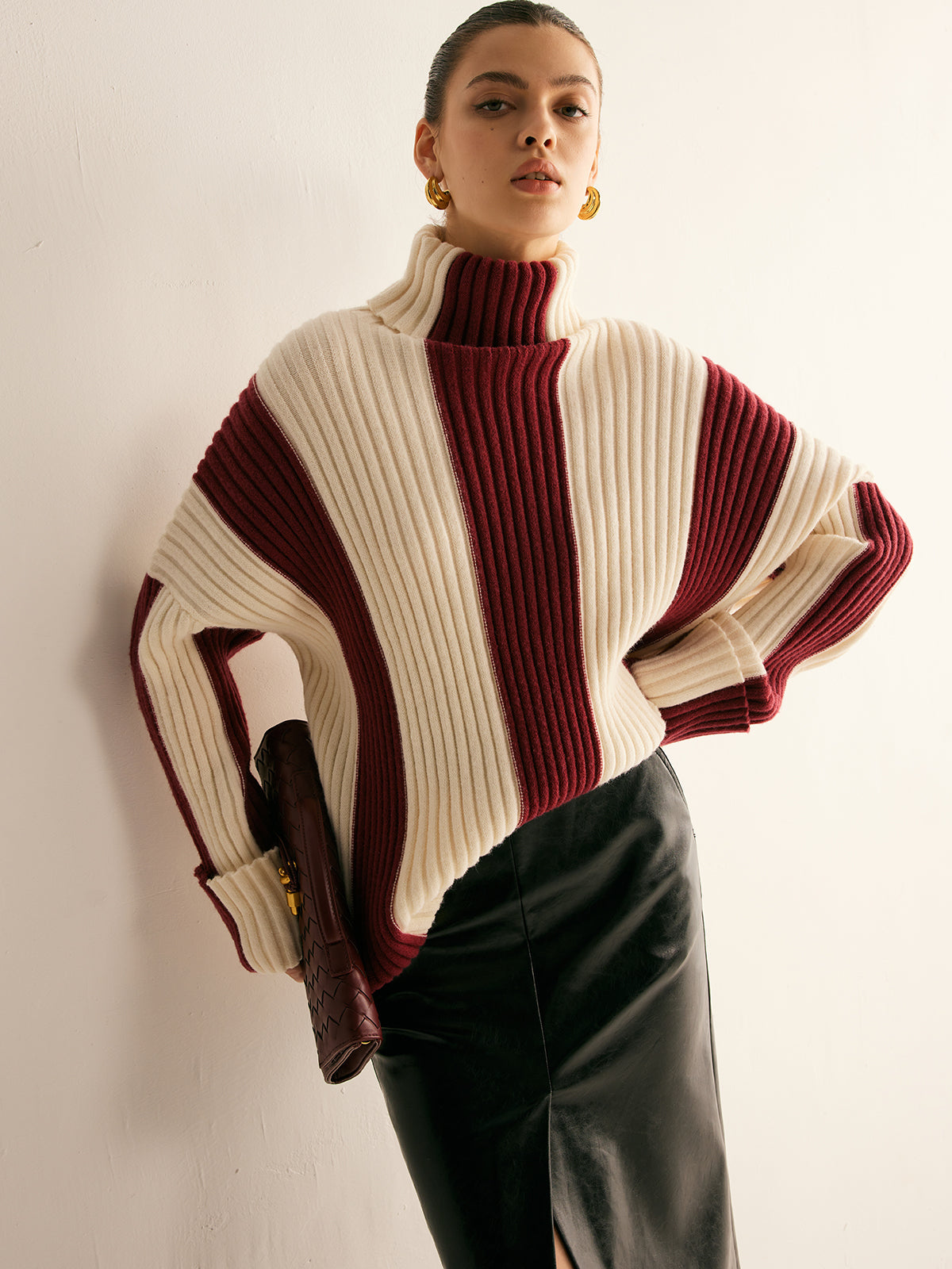 Colourblock Ribbed Turtleneck Sweater