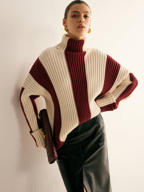 Colourblock Ribbed Turtleneck Sweater