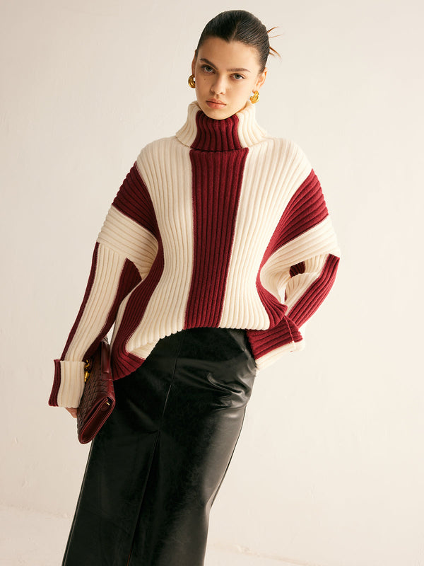 Colourblock Ribbed Turtleneck Sweater