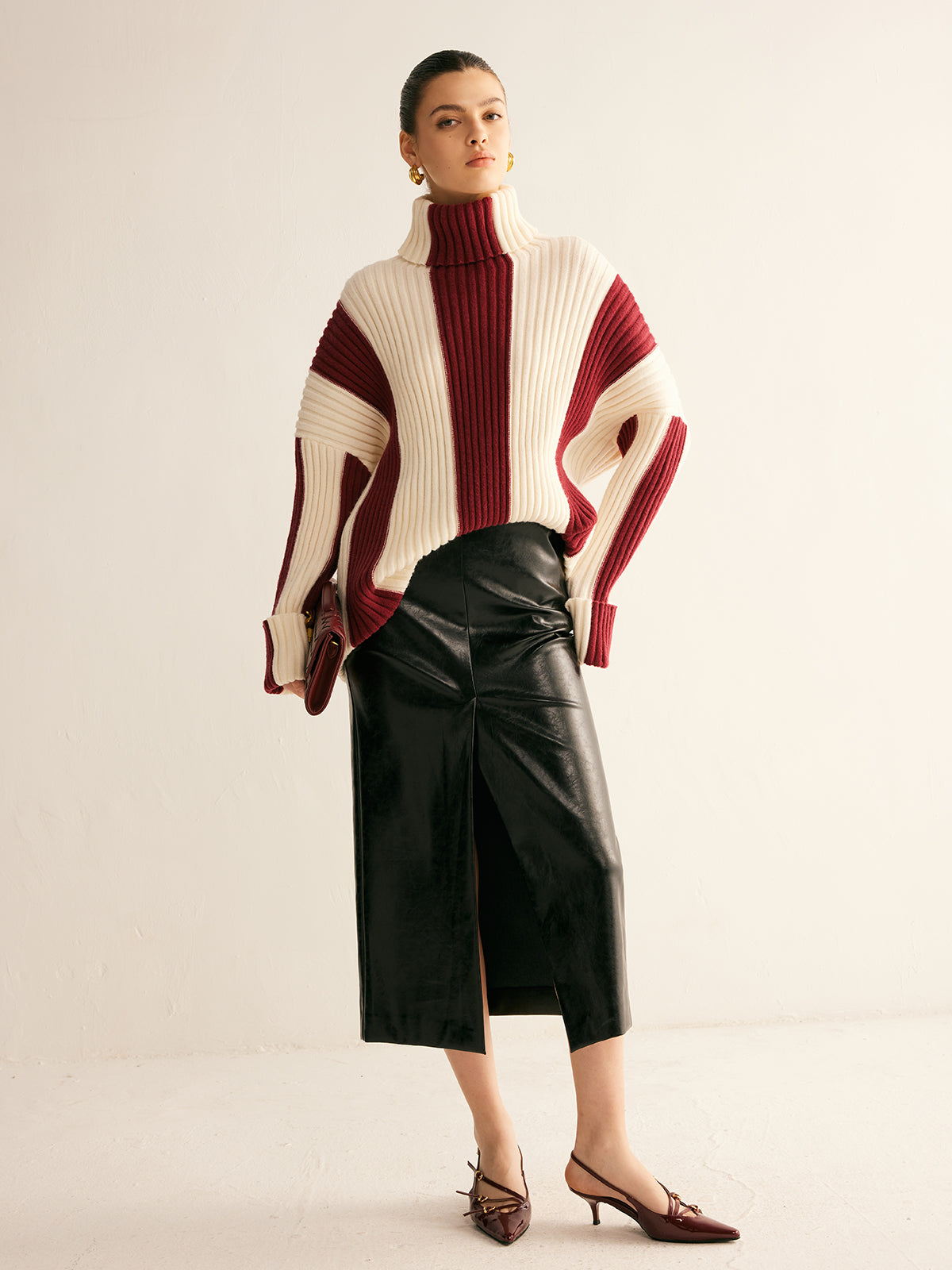 Colourblock Ribbed Turtleneck Sweater