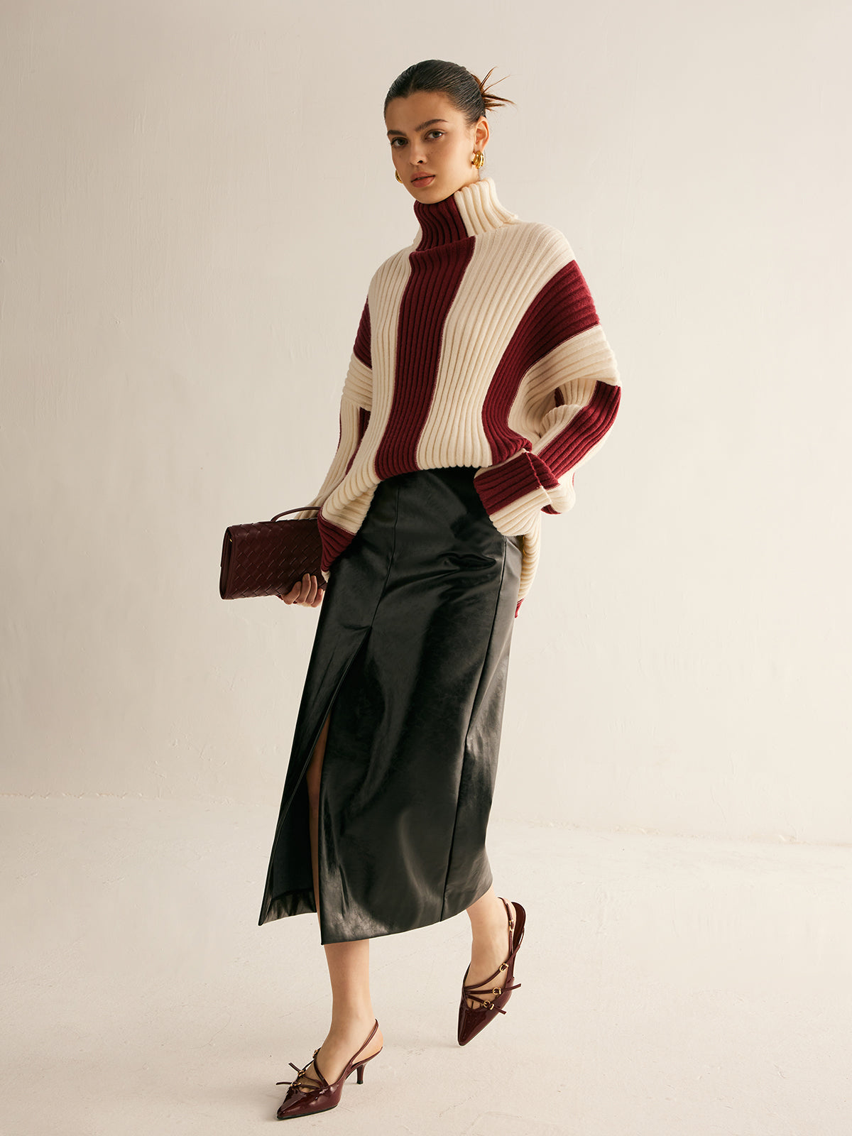 Colourblock Ribbed Turtleneck Sweater