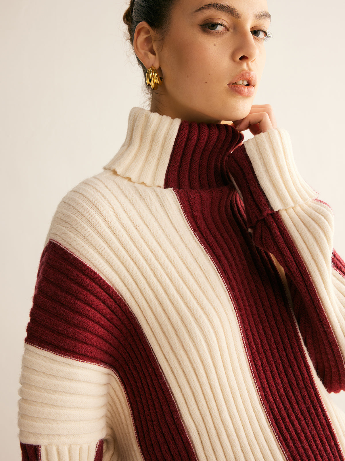 Colourblock Ribbed Turtleneck Sweater