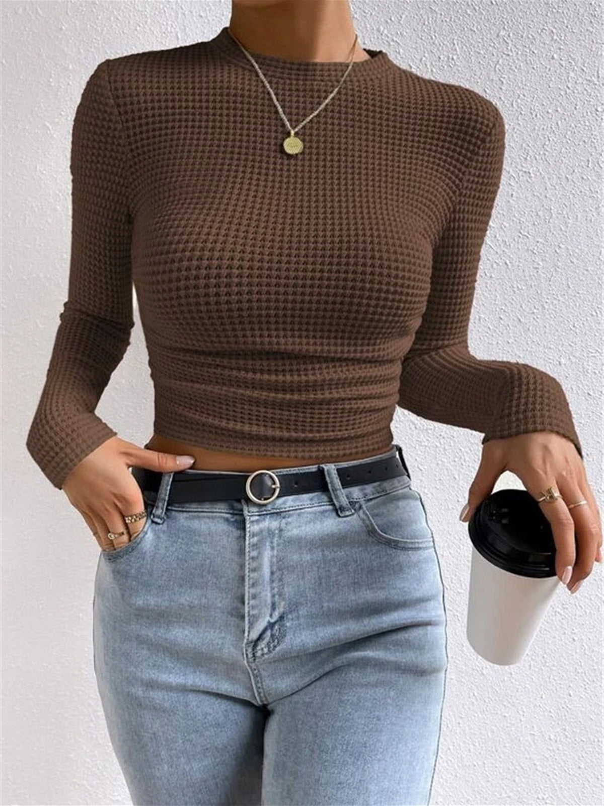 Waffle Knit Long Sleeve Top