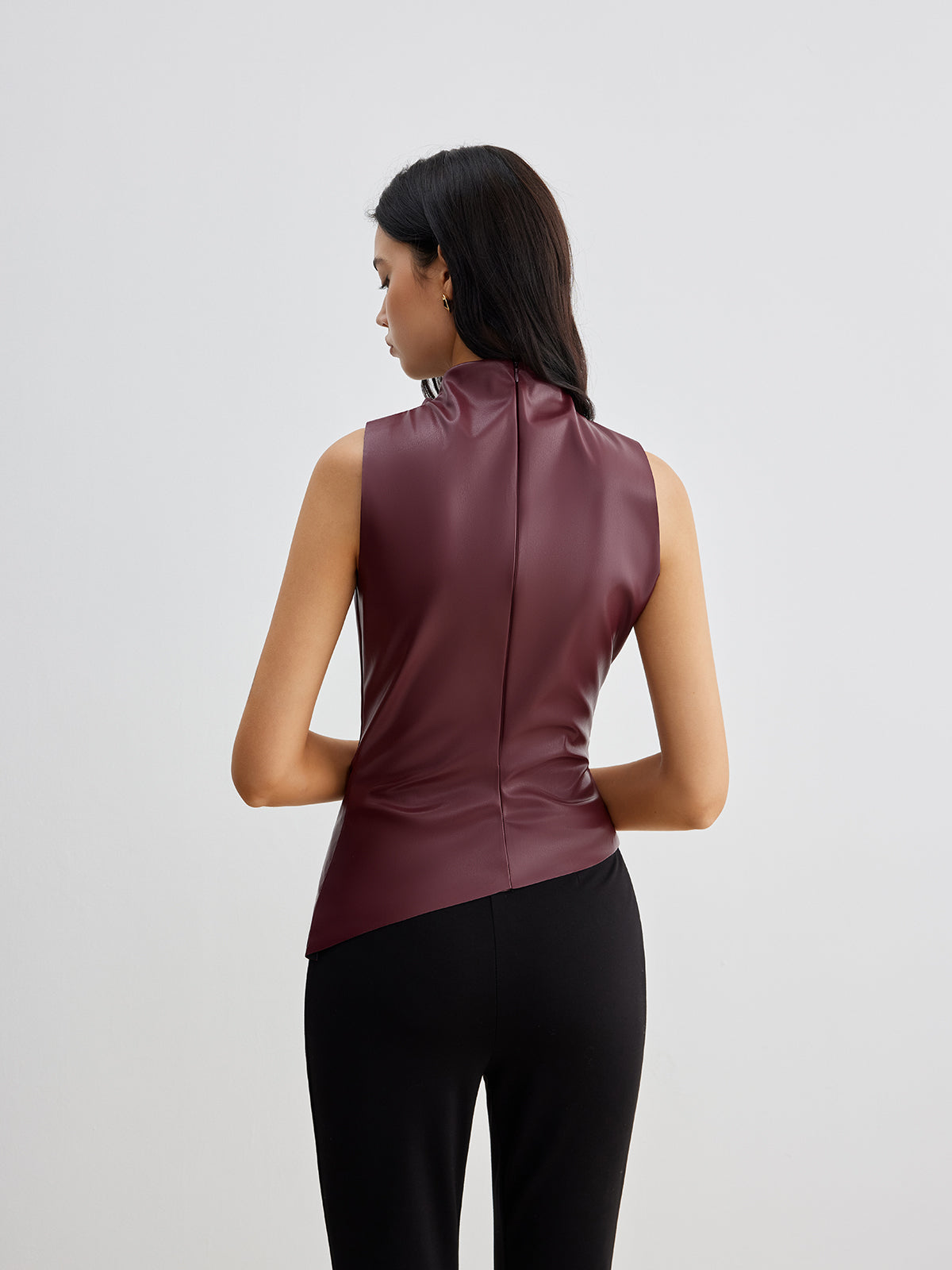 Crimson Faux Leather Draped Top