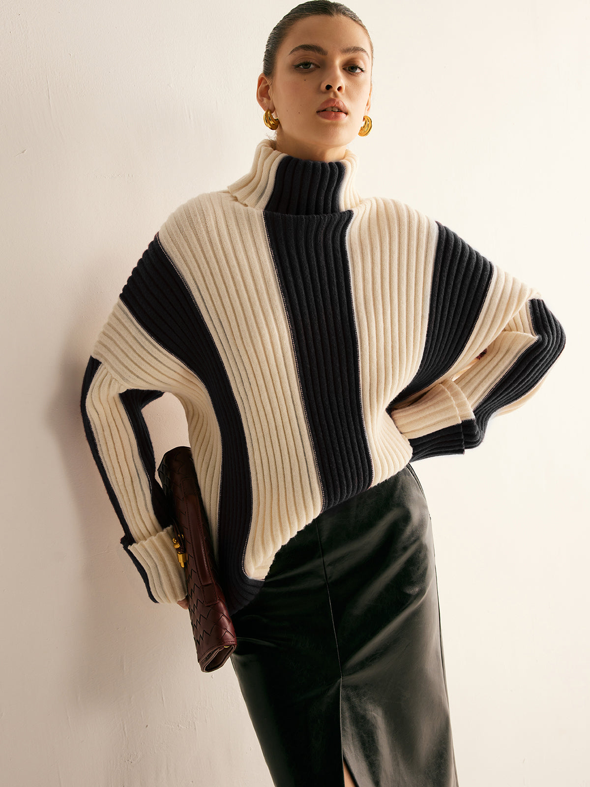 Colourblock Ribbed Turtleneck Sweater