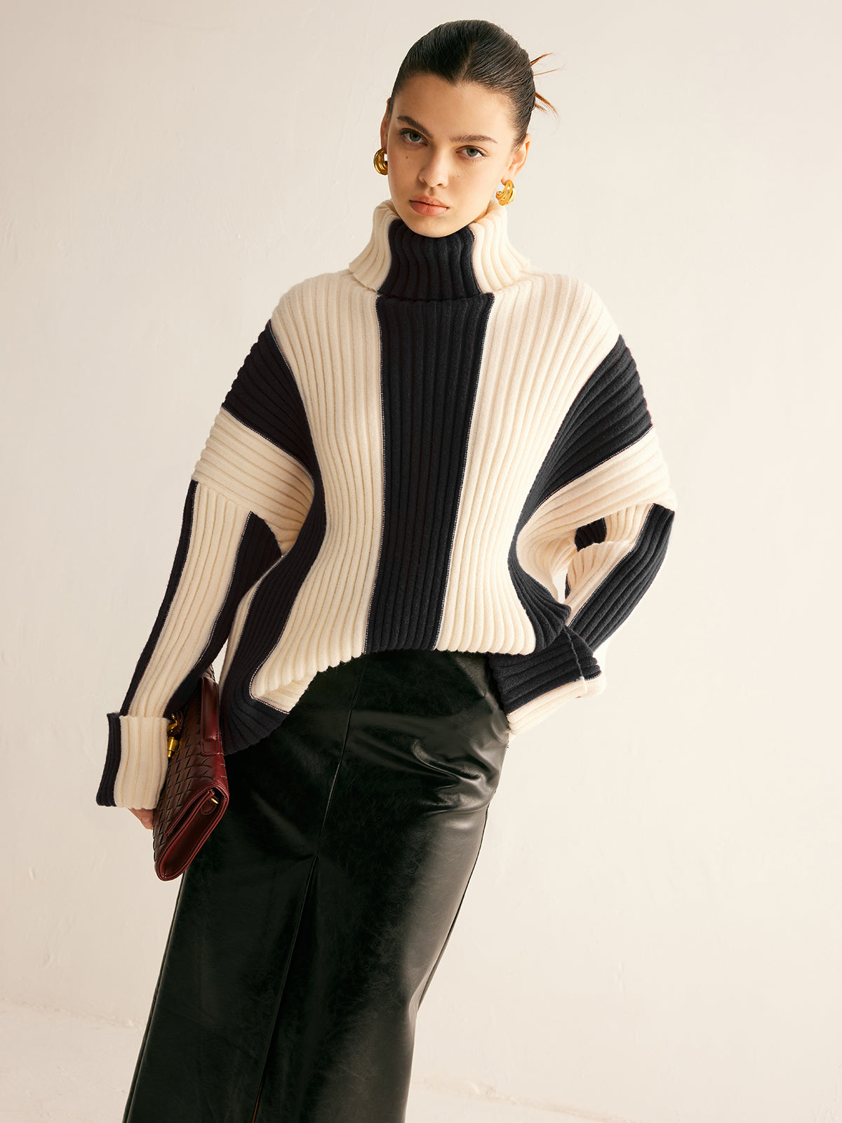 Colourblock Ribbed Turtleneck Sweater