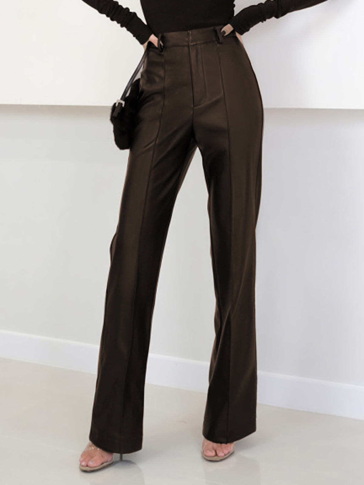 High-Waist Faux Leather Trousers