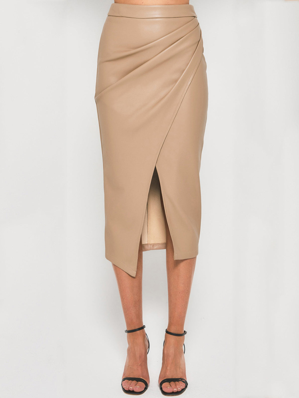 Pleated Split Leather Skirt