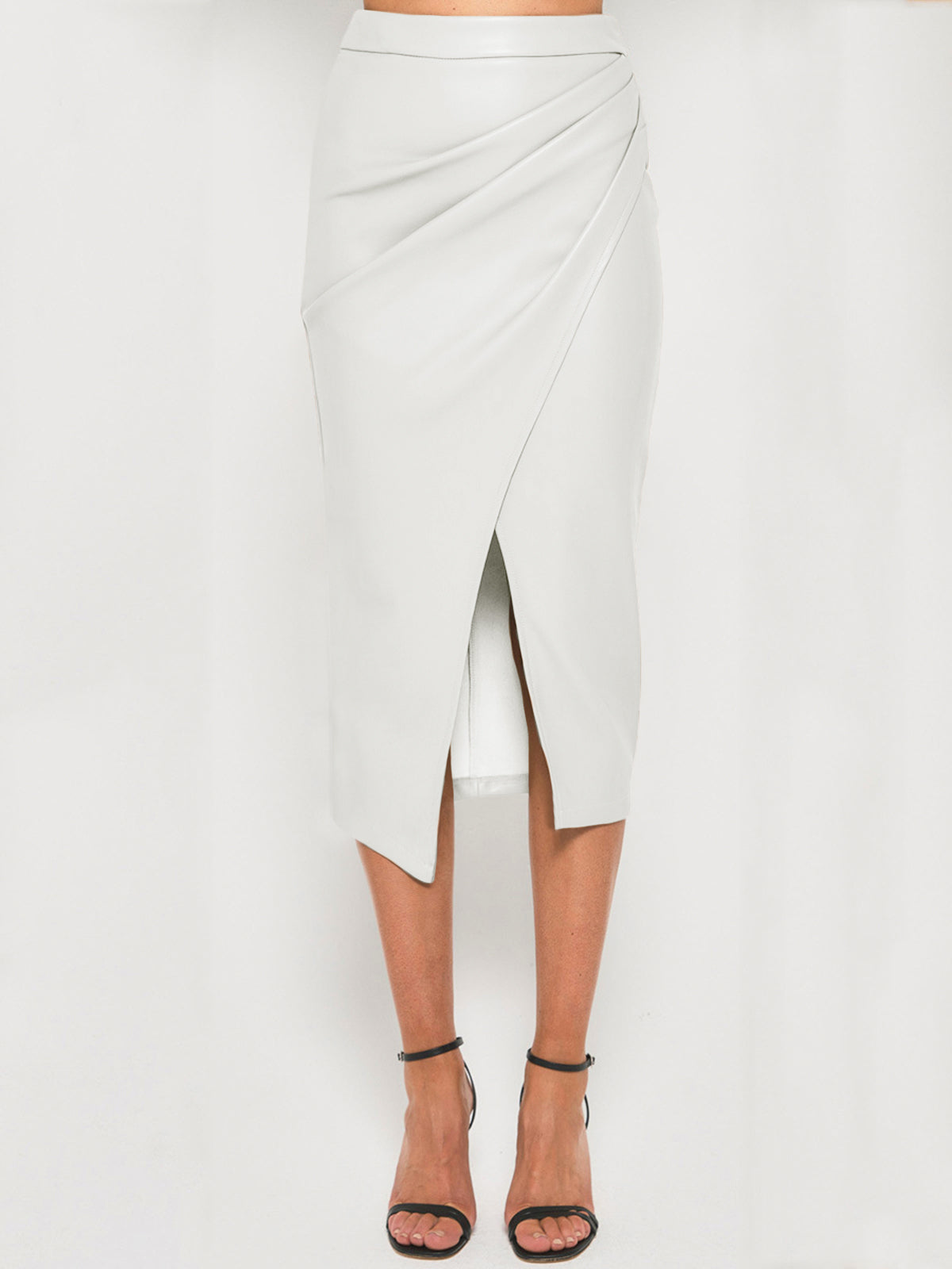 Pleated Split Leather Skirt