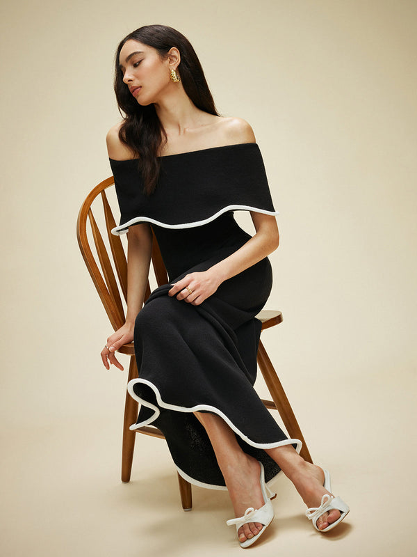 Vienna Off-Shoulder Contrast Trim Dress