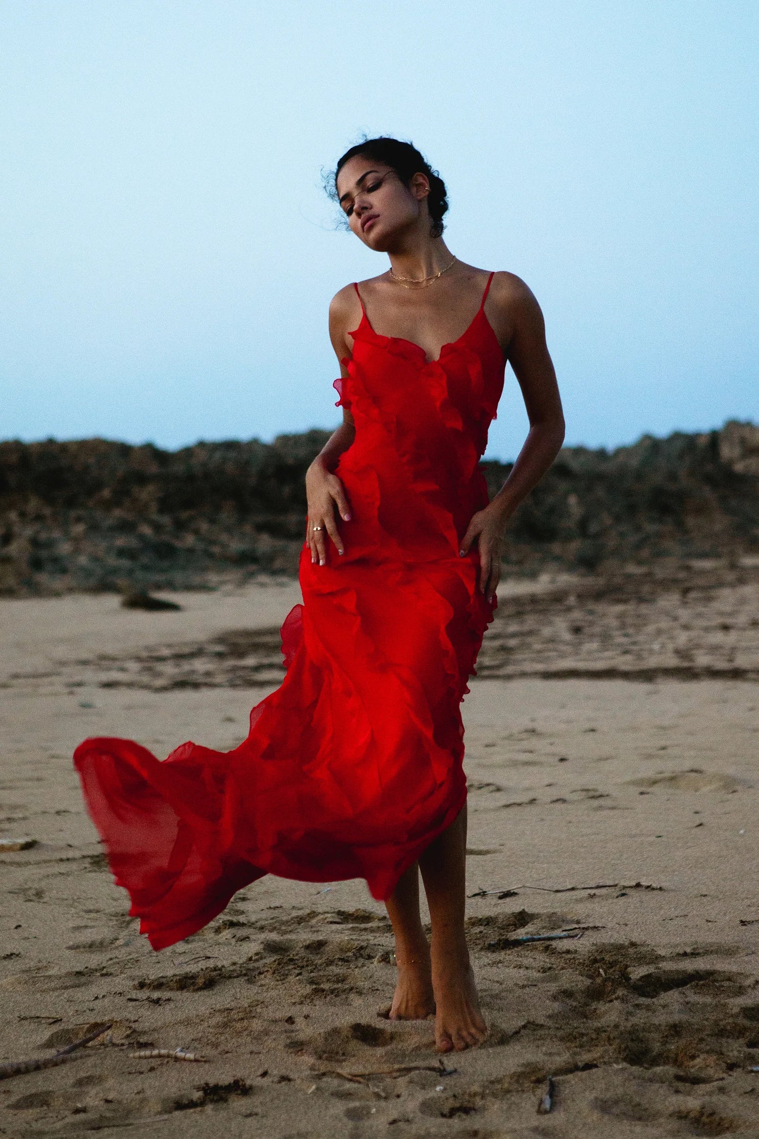 Scarlet Cascade Maxi Dress