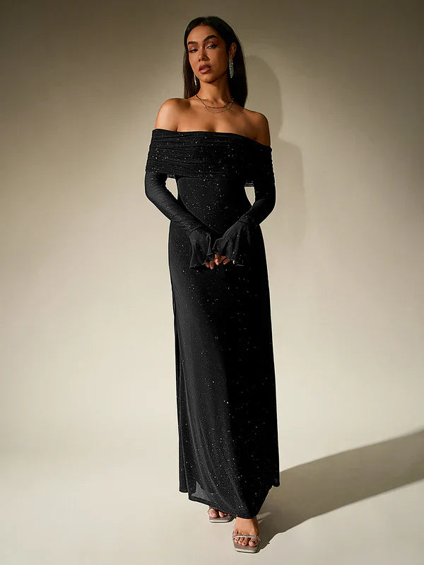 Verona Off-Shoulder Sparkle Gown