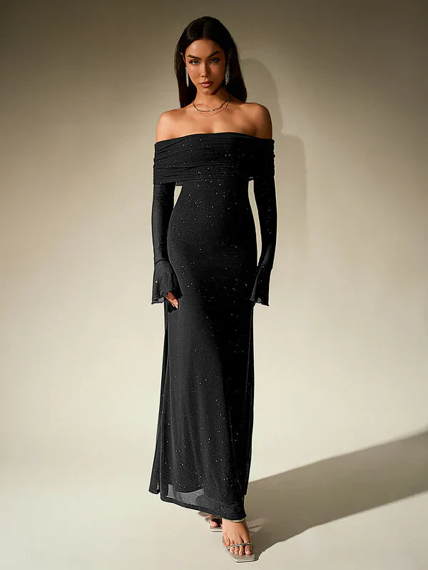 Verona Off-Shoulder Sparkle Gown