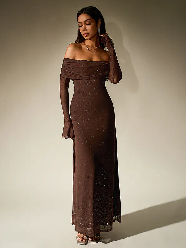 Verona Off-Shoulder Sparkle Gown