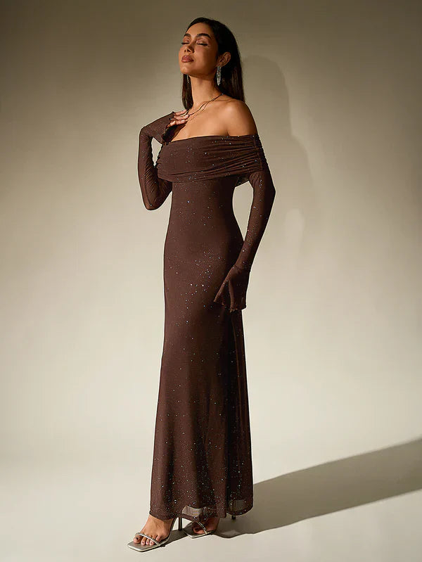 Verona Off-Shoulder Sparkle Gown