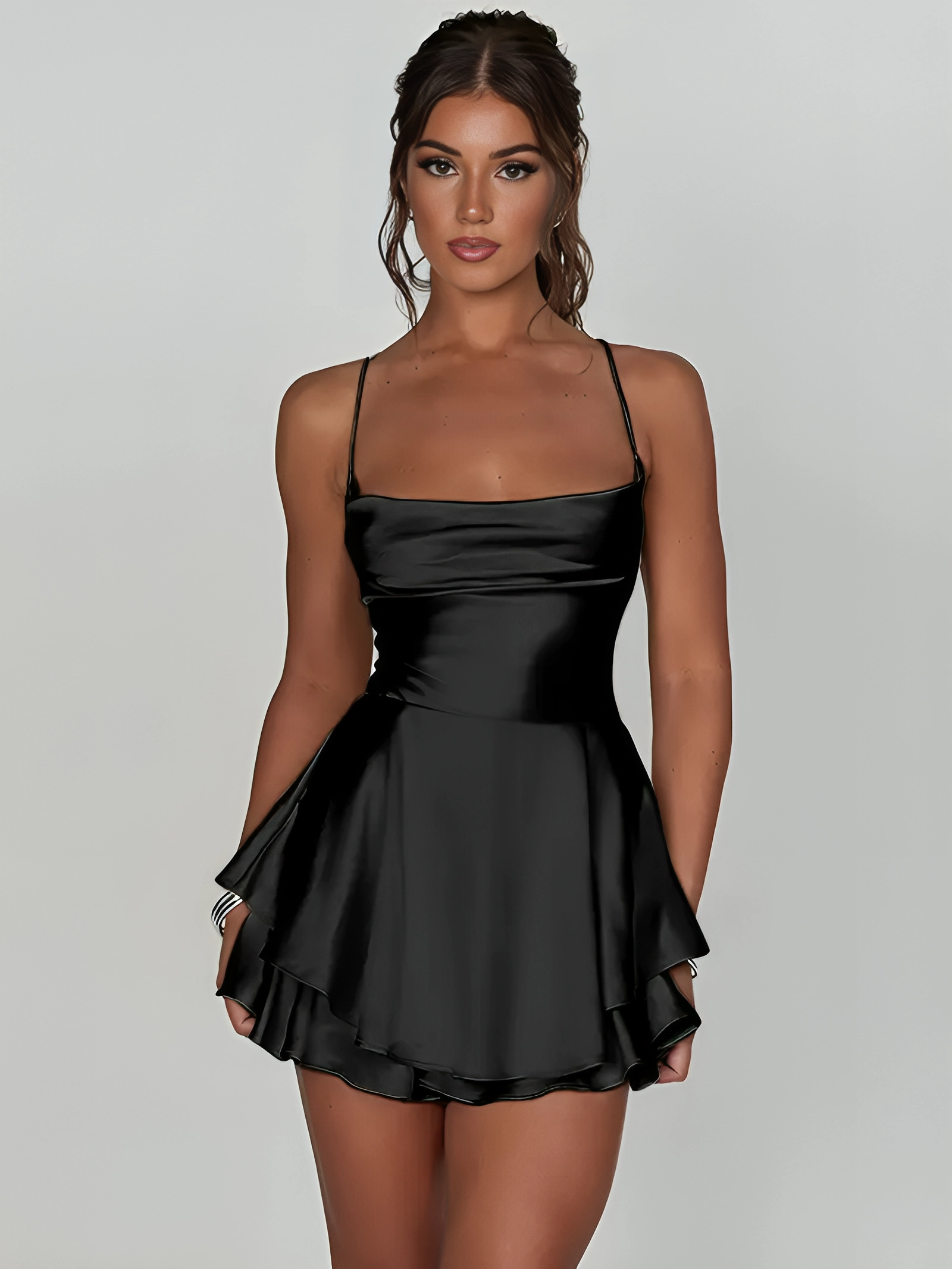 Black Verona Satin Mini Dress
