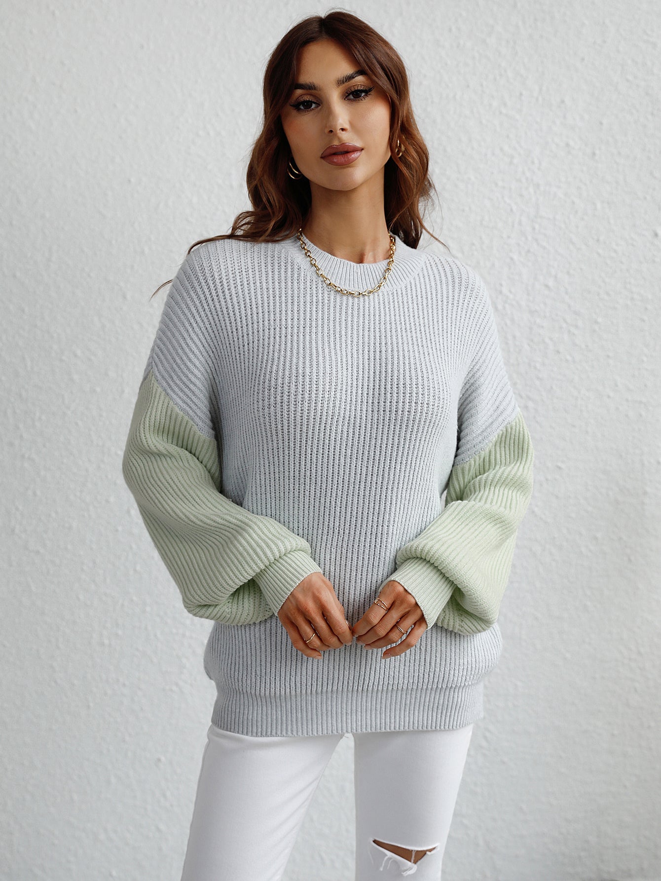 Sage Mist Colourblock Jumper
