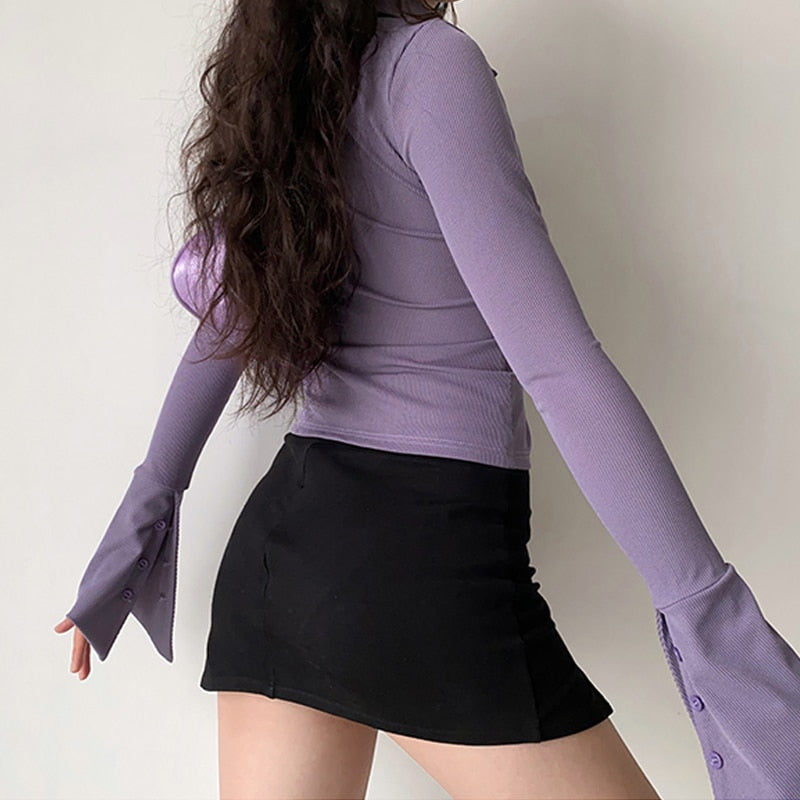 Orchid Crush Ribbed Button Top