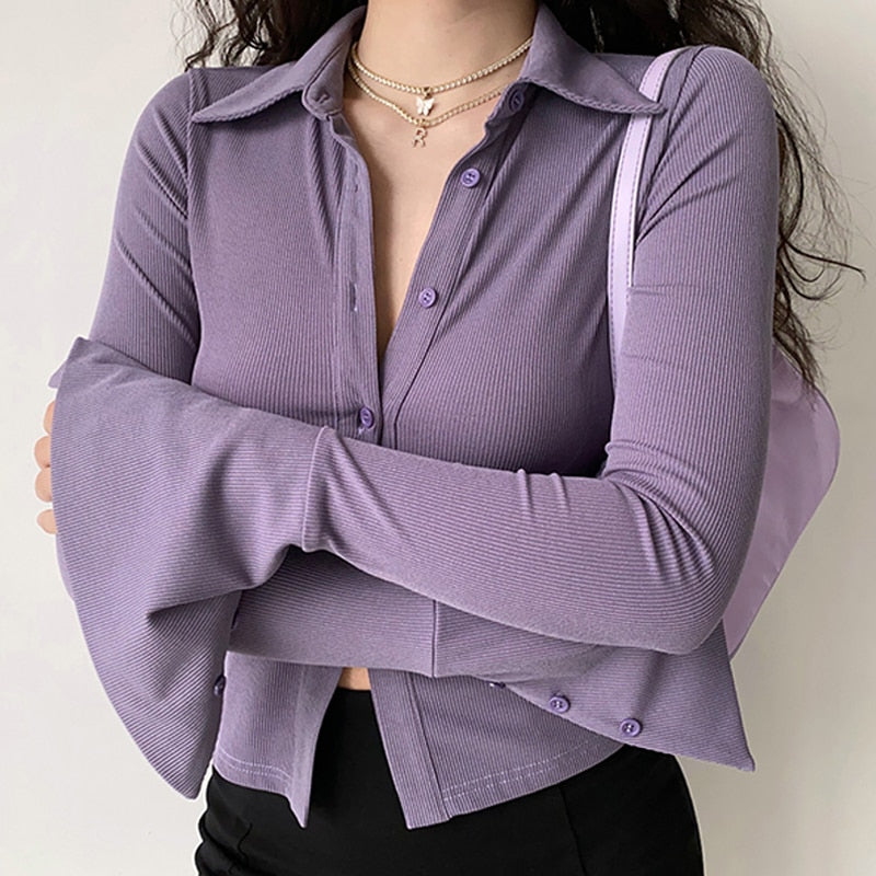 Orchid Crush Ribbed Button Top