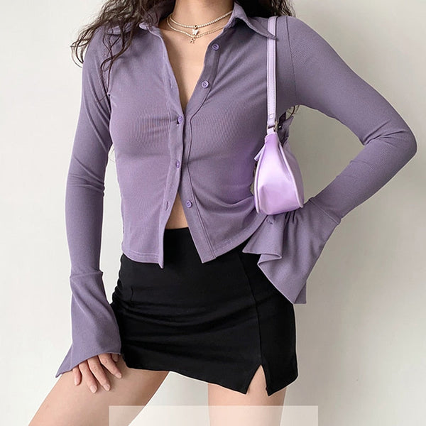 Orchid Crush Ribbed Button Top