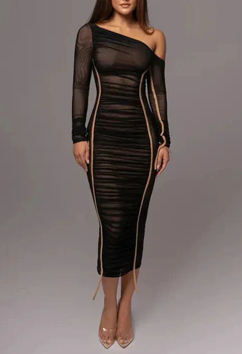 Selene One-Shoulder Ruched Midi Dress