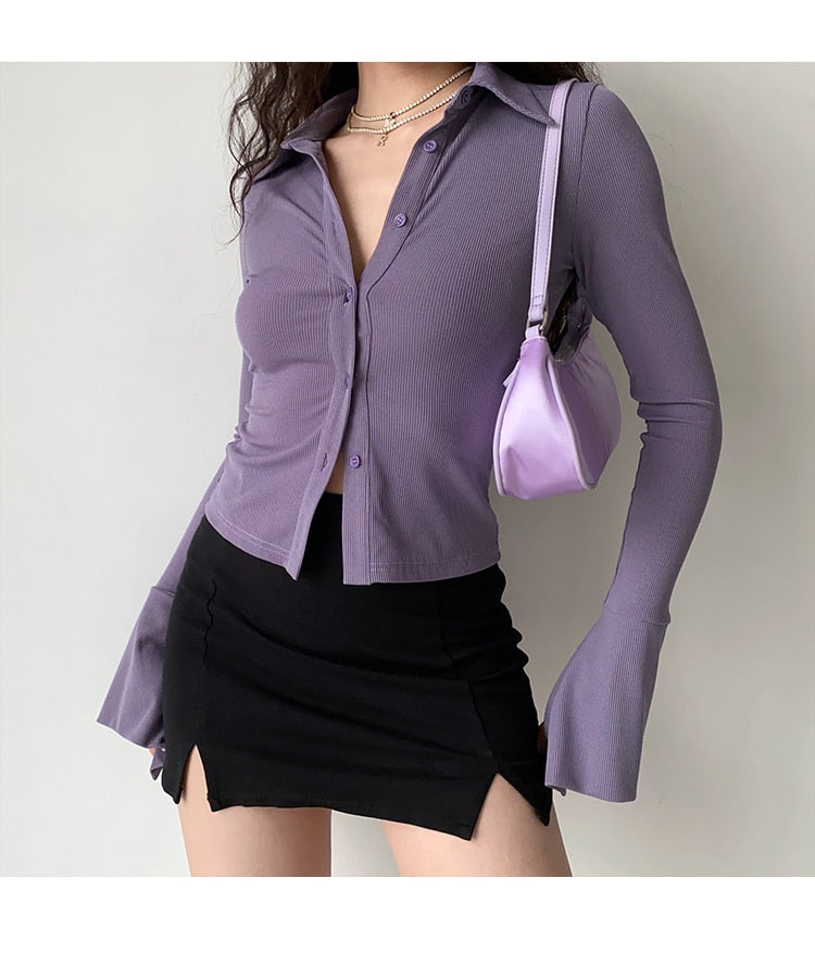 Orchid Crush Ribbed Button Top