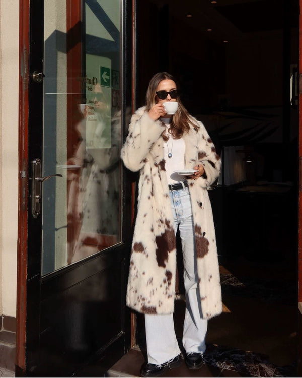 Dallas Faux Fur Cow Print Coat